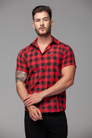 CAMISA MASCULINA SOCIAL SLIM FIT MANGA CURTA XADREZ